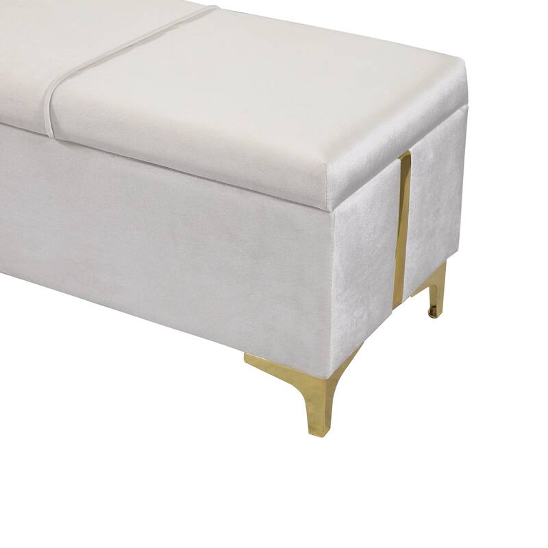 Elegant Upholstered Storage Ottoman Bench, Velvet Storage Bench with Metal Legs, End of Bed Bench for Bedroom Living Room
