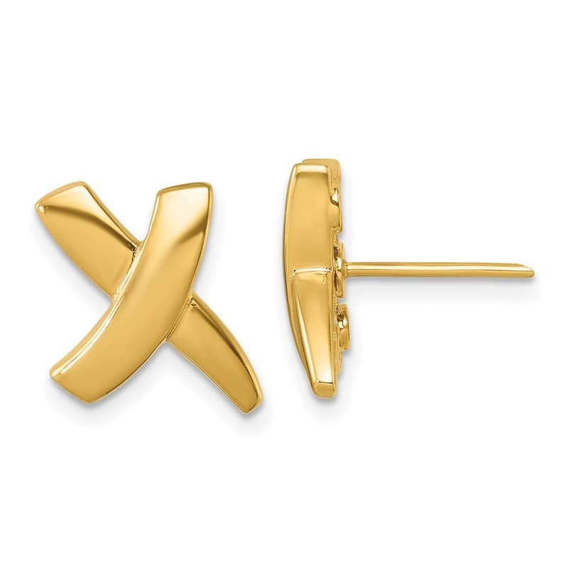 Curata 18k Yellow Gold 16.5x11mm Abstract Designer X Post Earrings