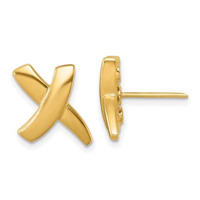 Curata 18k Yellow Gold 16.5x11mm Abstract Designer X Post Earrings