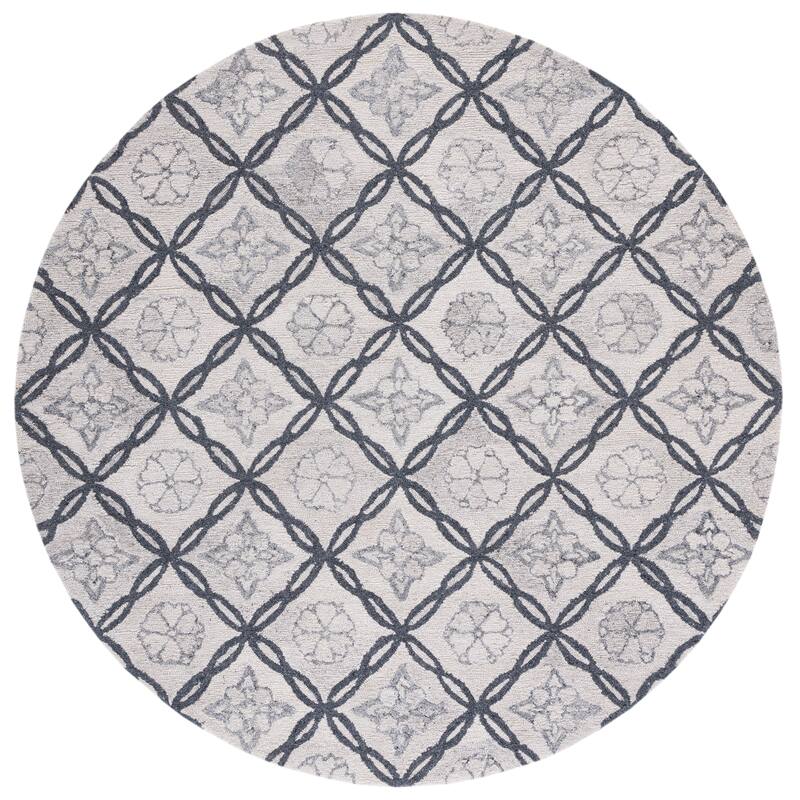 SAFAVIEH Handmade Marquee Nigel Trellis Rug - 6' Round - Ivory/Grey