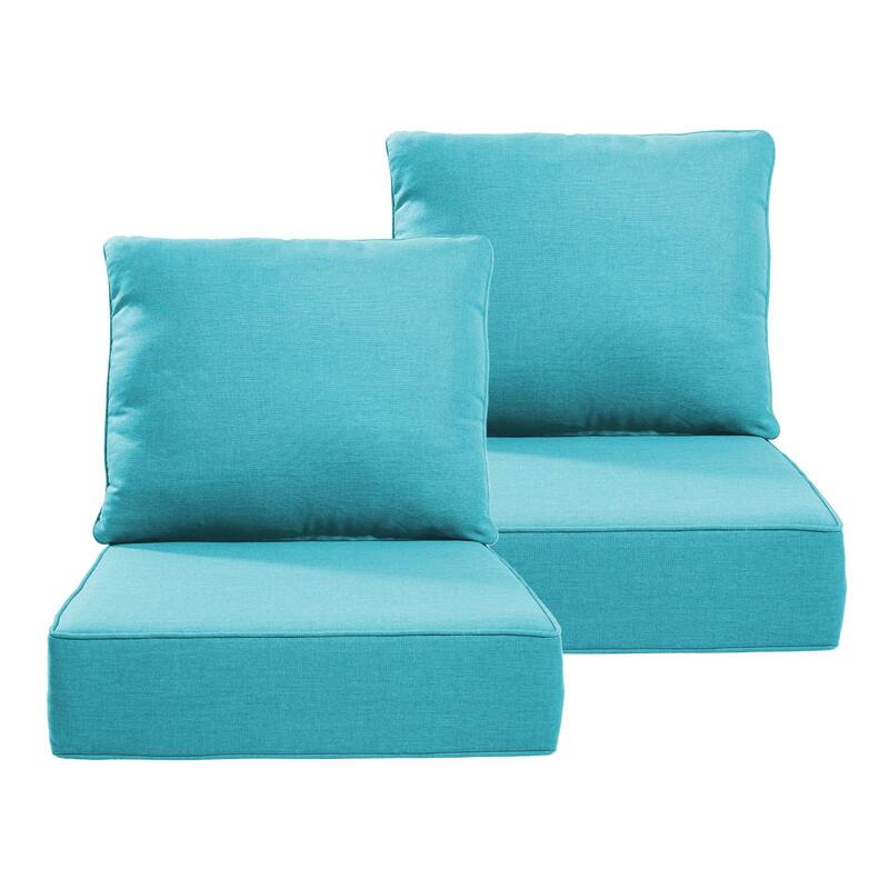22" W x 24" D x 6" T Outdoor Lounge Chair Replacement Cushion Set Water and Fade Resistant - 2 Sets - Light Blue