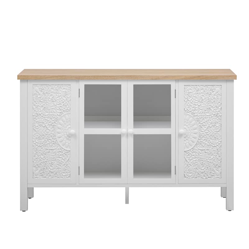 47.2" Retro TV Stand for TVs up to 43'' w/ 3 Cabinets, Glass Doors