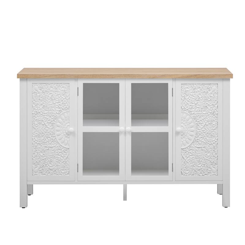 47.2'' Retro TV Stand with Adjustable Shelves, Entertainment Center Media Console with Glass Cabinet Doors & Anti-tip Device