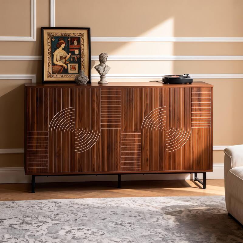 Mid-Century Modern Walnut Sideboard Buffet Cabinet