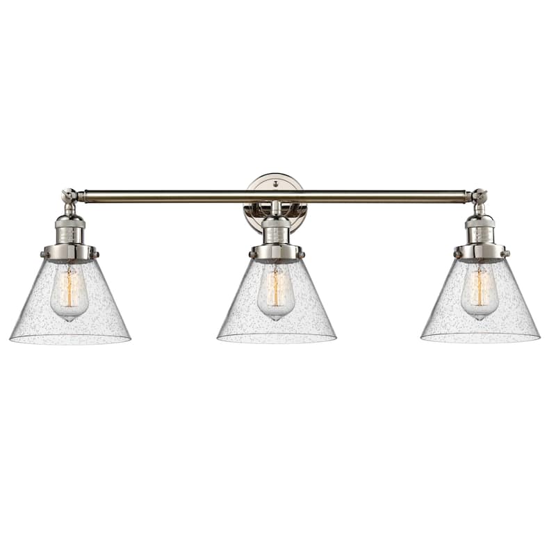 Innovations Lighting Large Cone 3 Light 32" Wide Bathroom Vanity Light - Polished Nickel / Seedy