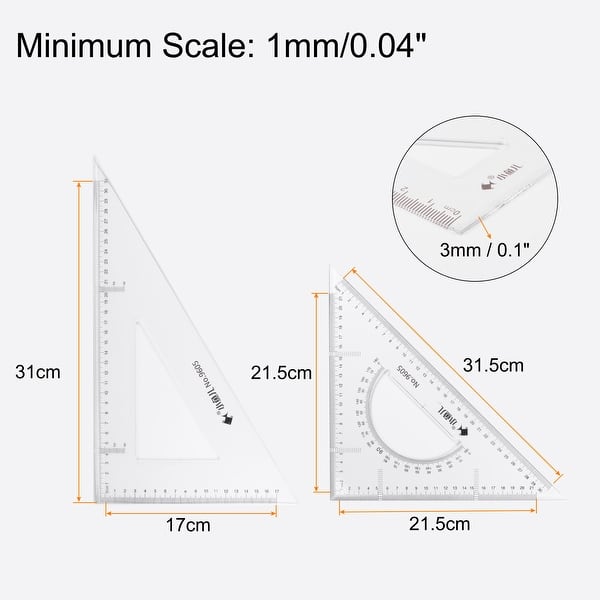 Triangle Ruler Square Set Measuring Tools for Home Office - Transparent ...