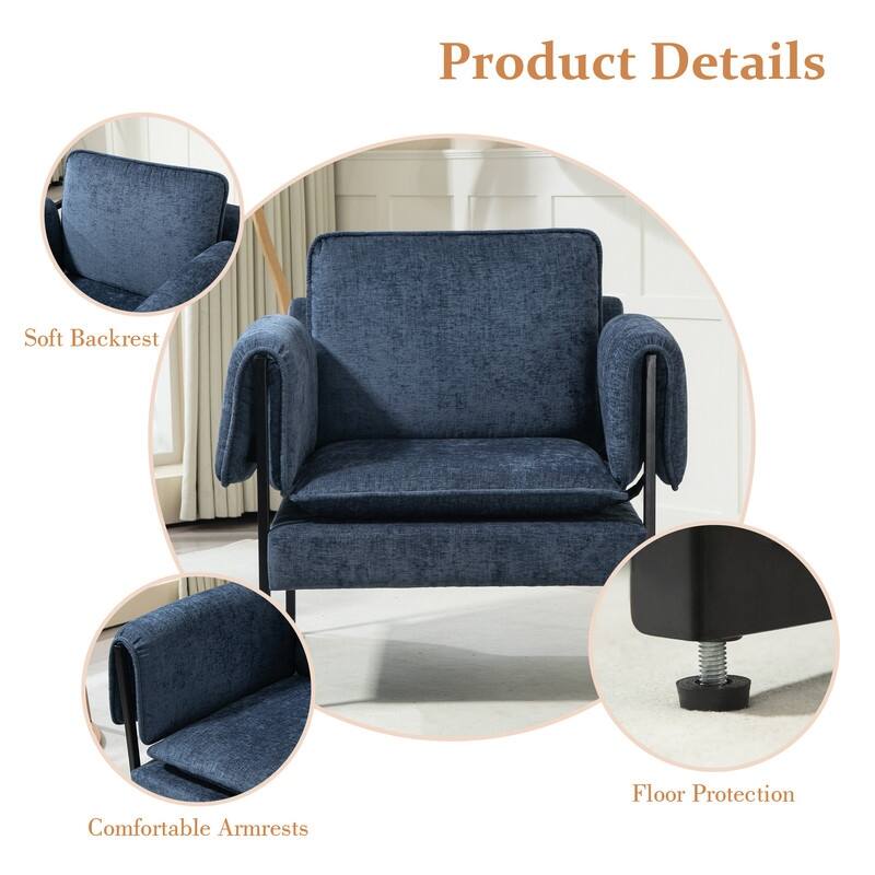XINMICS Mid-Century Modern Accent Chair, Upholstered Armchair with Armrests and Metal Frame for Living Room, Bedroom