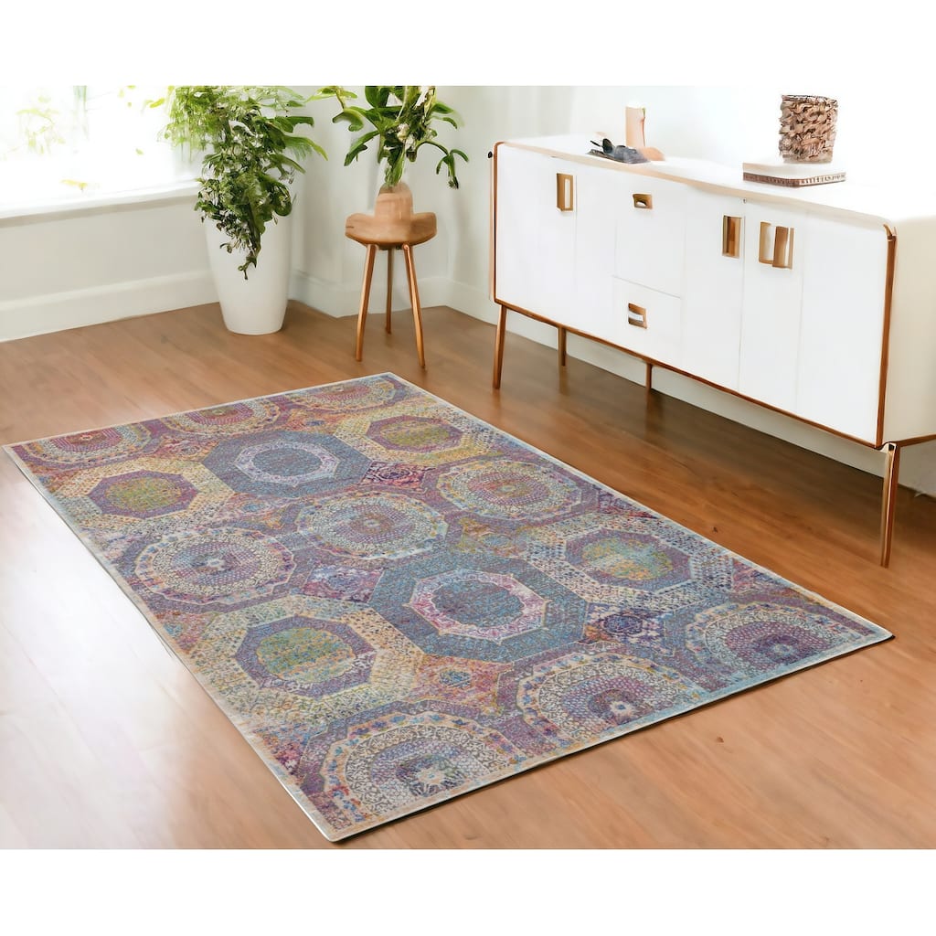 Power Loomed Geometric Modern Non Skid Stain Resistant Area Rug - 72' X '48' X '0.5