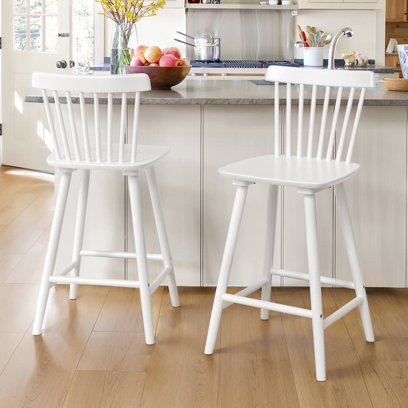 24 in. Windsor Wooden Bar Stools with Low Back Farmhouse Solid Wood Counter Stools - 16.9 in. W x 16.9 in. D x 37 in. H