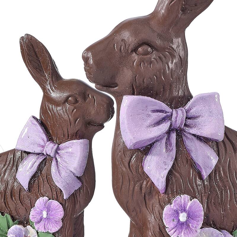 5-7.5" Resin Chocolate Bunny With Pansy Set of 2