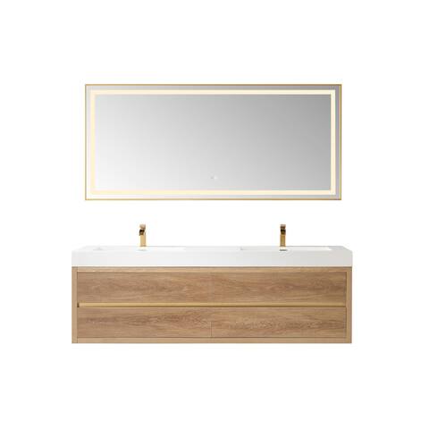 Palencia 72" Wall-Mount Vanity with White Sink Top and Mirror
