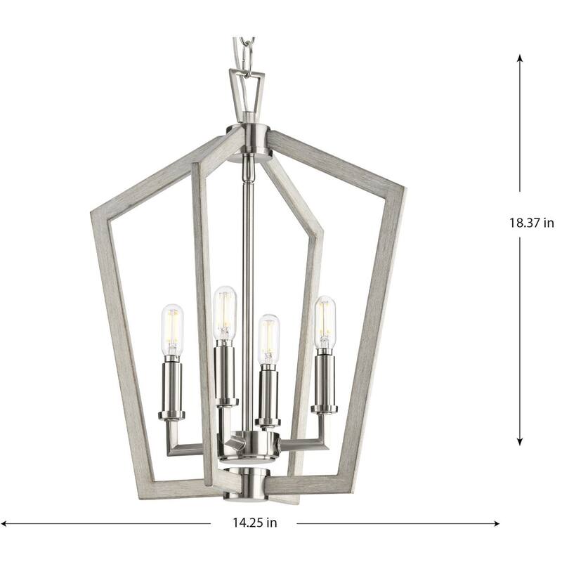 Galloway Collection 4-Light 18 in. Brushed Nickel Modern Farmhouse Foyer Light with Grey Washed Oak Accents - Medium