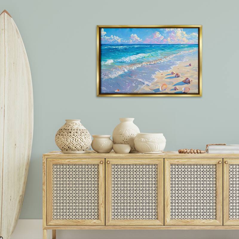 Stupell Seashells Along Sea Shore Framed Floater Canvas Wall Art Design By LSR Design Studio
