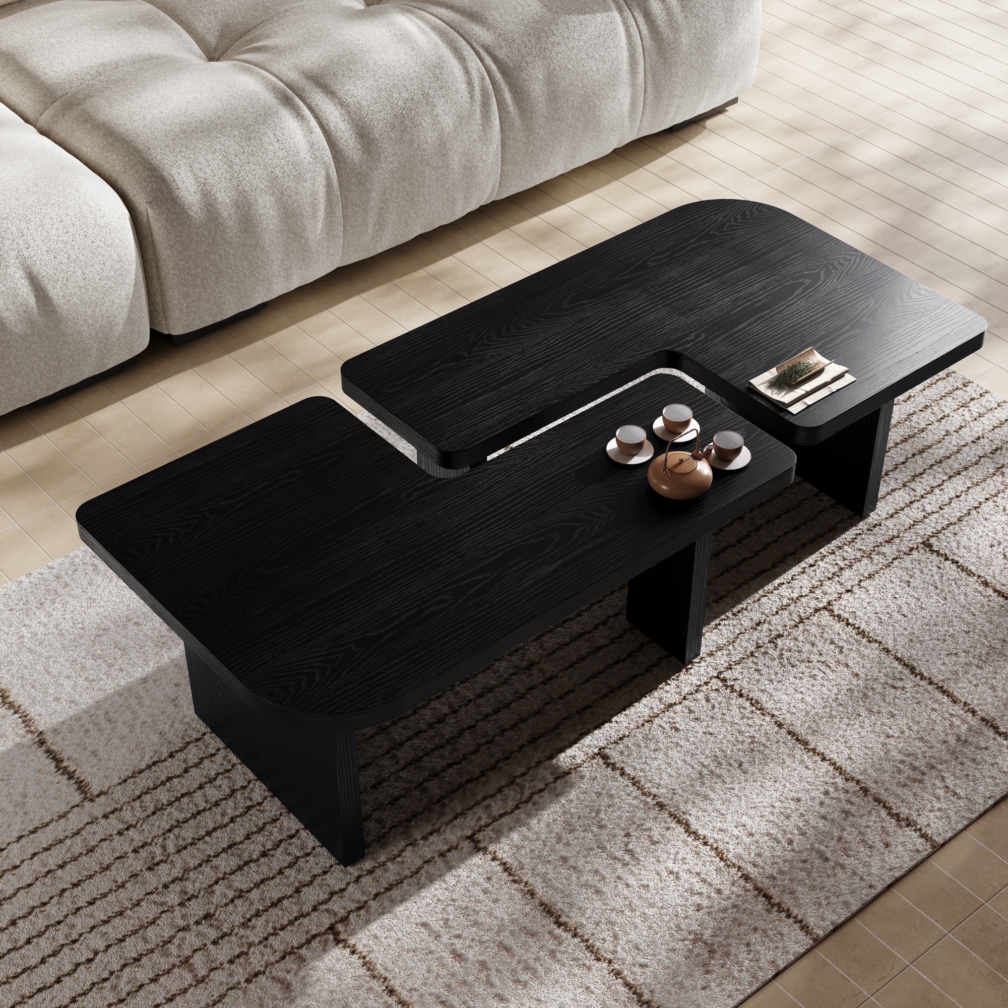 Modern Coffee Table L-shaped Combined Tea Table Oak Grain End 