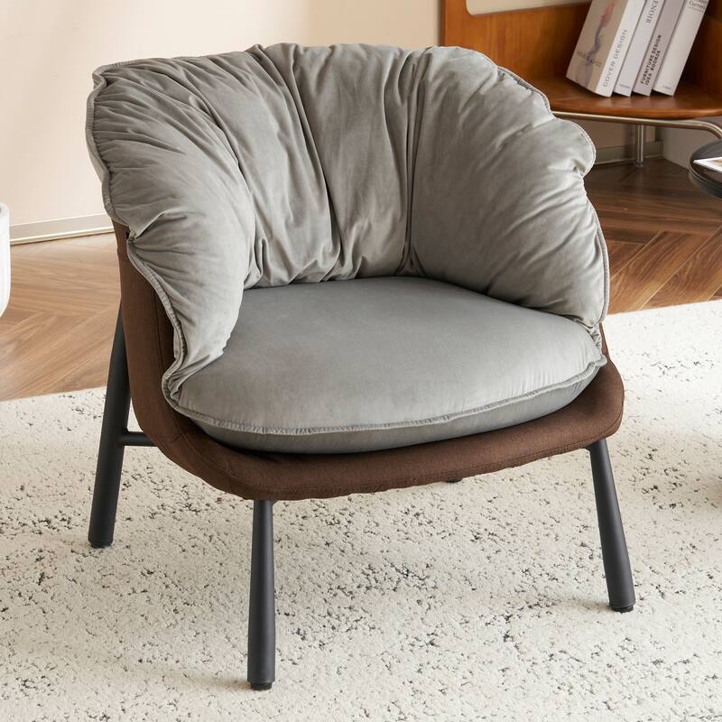 Modern Velvet Accent Chair with Wooden Frame and Black Metal Legs for Living Room or Lounge Seating - 27.4"L x 27"W x 29.1"H