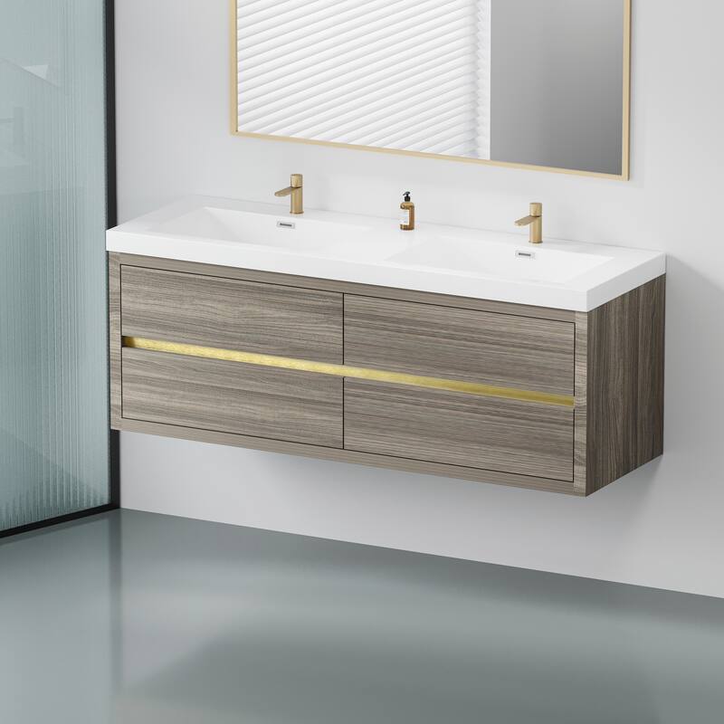GDFStudio - Maxwell Floating Bathroom Vanity with Stone Resin Countertop & Soft-Close Drawers
