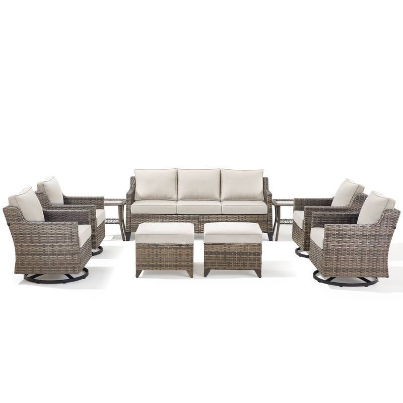 Pocassy 9-Piece Sofa Ottoman w/ Swivel Chair Table Set