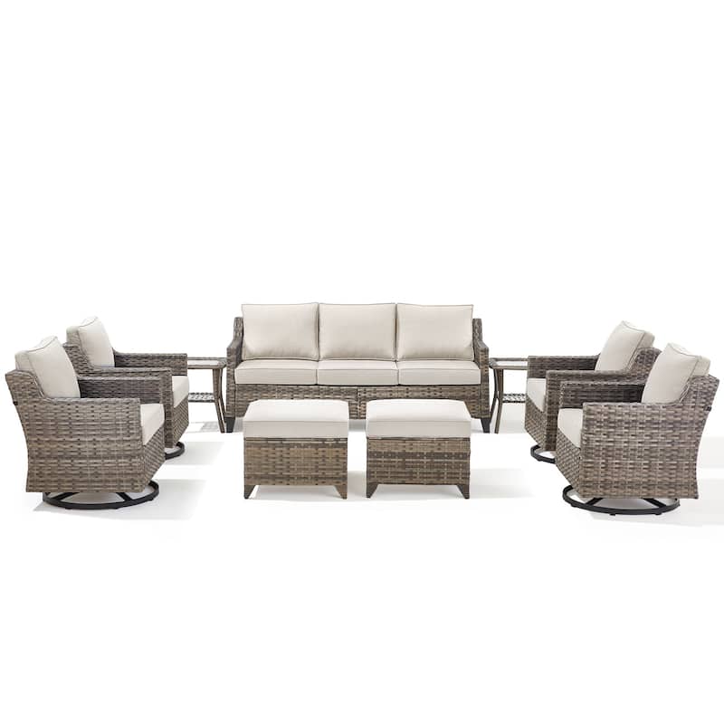 Pocassy Outdoor All-Weather Outdoor Sofa, Swivel Chair, Ottoman Sets