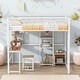 preview thumbnail 1 of 18, Full Size Loft Bed with Desk and Stool, Metal Loft Bed with Open-Style Wardrobe, Kid's Bed with Shelves and Cabinet, White White