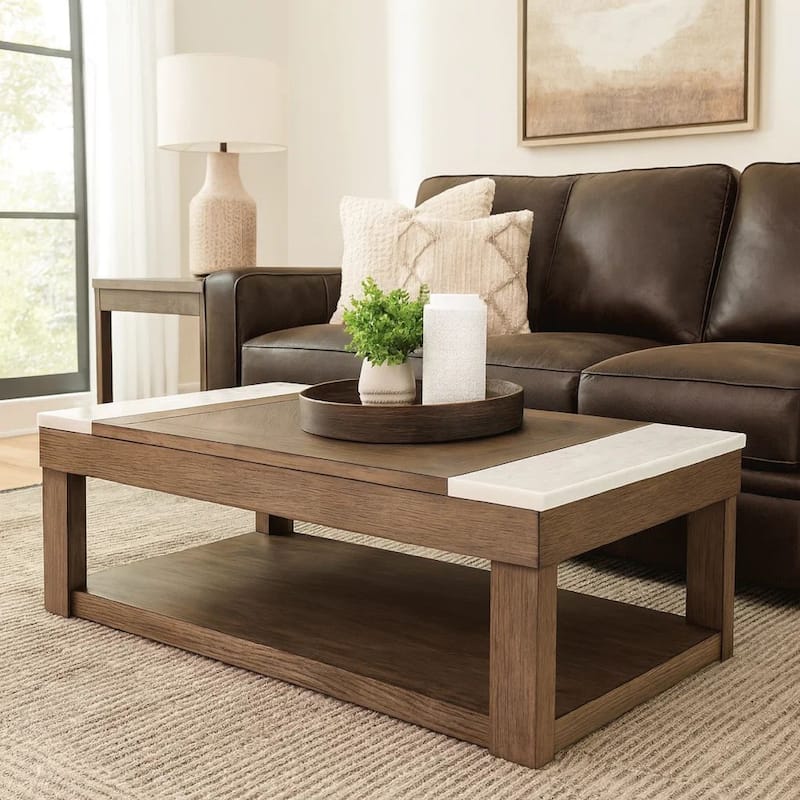 Aska Lift Top Coffee Table, Caster Wheels, 56 Inch Weathered Gray