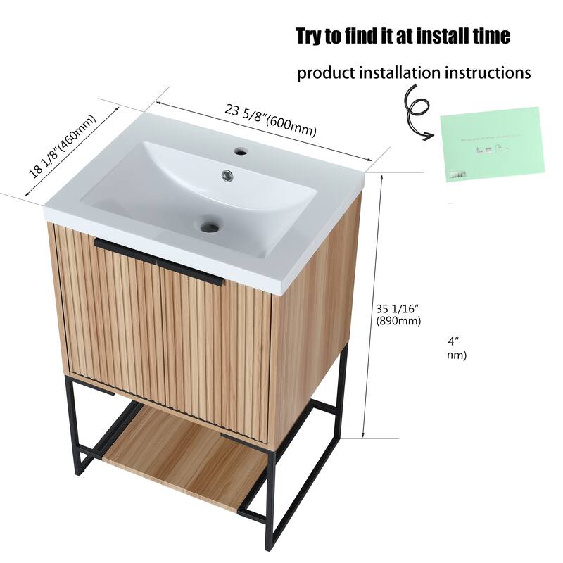 24" FreeStanding Bathroom Vanity with Sink,Floor Stand Bathroom Vanity with Soft Close Door and Open Shelf