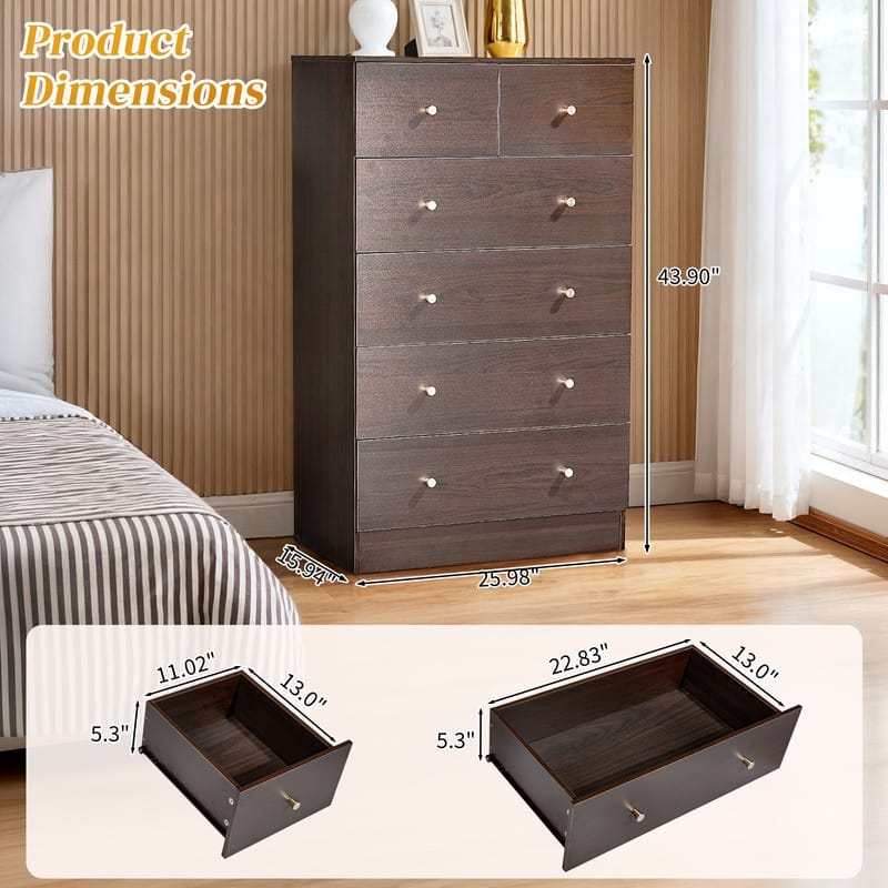 6-Drawer Large Dresser For Bedroom And Chest Of Drawers With Sturdy Construction Wood Storage Organizer For Closet