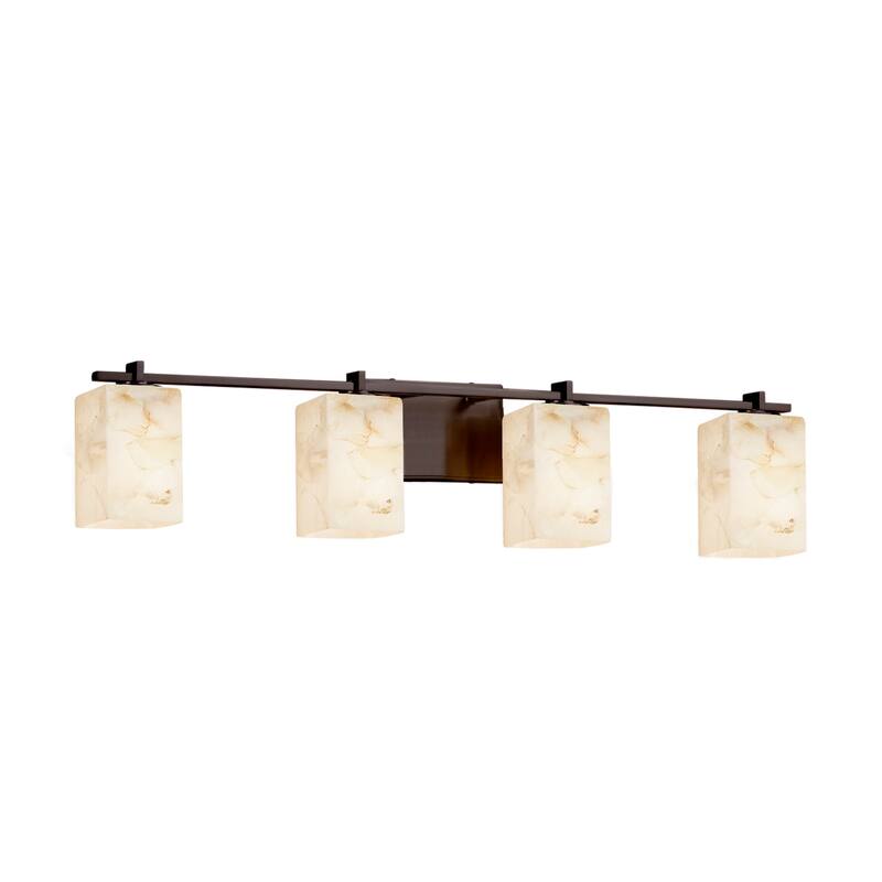 Justice Design Alabaster Rocks! Era 4-light Dark Bronze Bath Bar, Alabaster Rocks Square w/ Flat Rim Shade - N/A