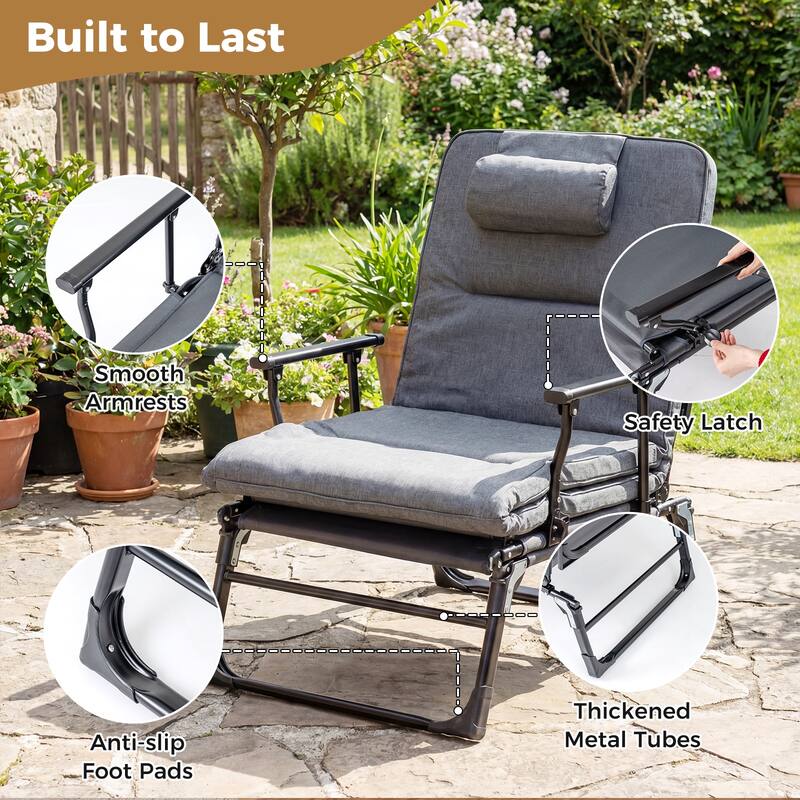 Gymax 3-in-1 Folding Camping Cot w/Mattress&6-Level Backrest Armrests