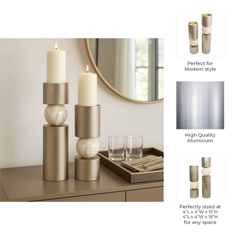 Metal Candle Holders Modern Glossy Sphere - Set of 2 - Gold - 15" - 17.75"