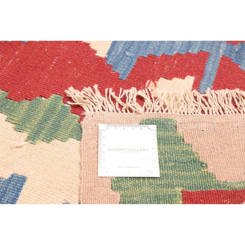 ECARPETGALLERY Flat-Weave Bold and Colorful Dark Red Wool Kilim - 3'10 x 6'0