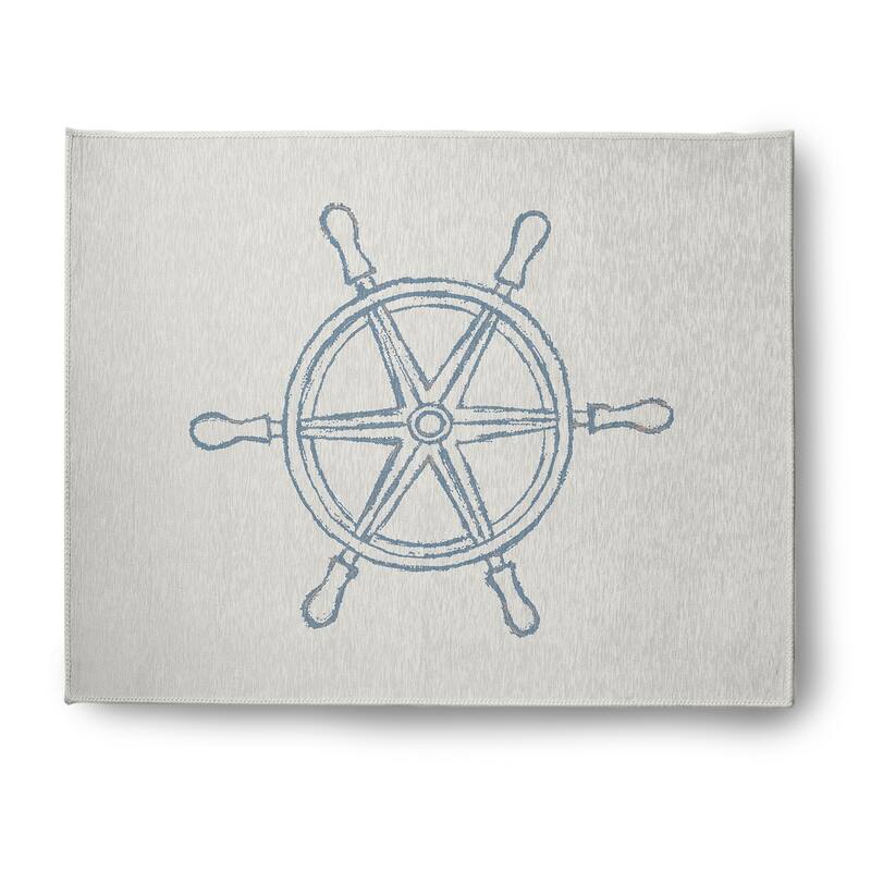 Large Ship Wheel Nautical Chenille Rug - Dusty Smoke - 8' x 10'
