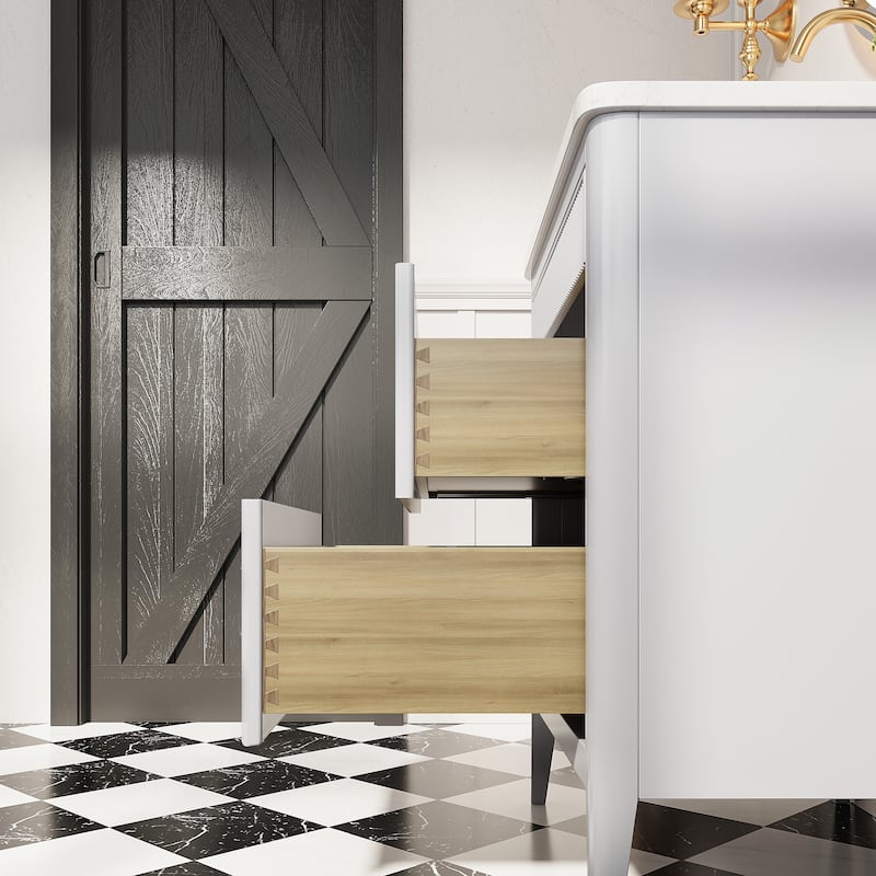 GDFStudio - Modern 30" Freestanding Bathroom Vanity with Engineered Carrara Marble Top & Integrated Sink, Fully Assembled