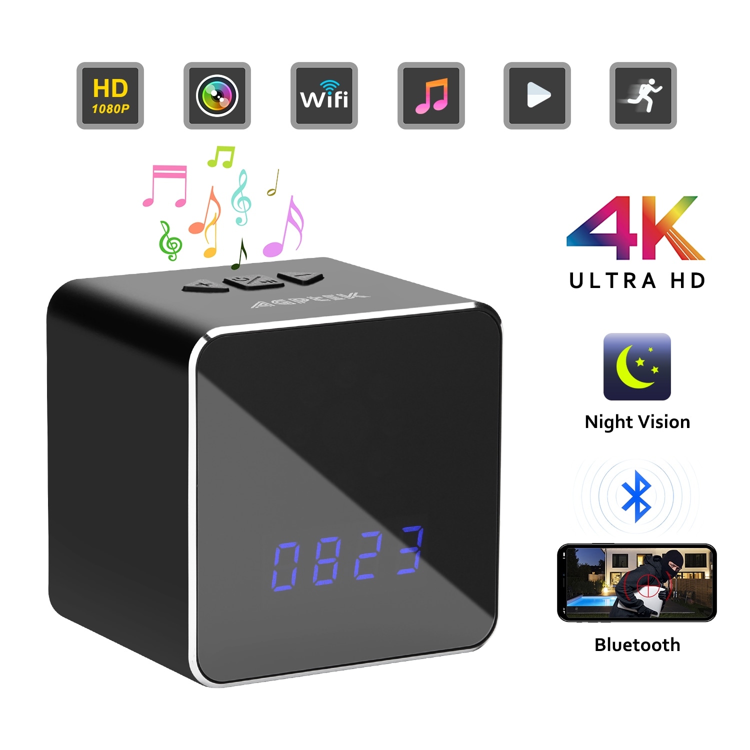 1080p Hd Wifi Ip Camera Speaker Bluetooth Music Player Motion Detector Mini Cam