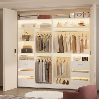 72'' Set of 2 Freestanding Closet System with 6 Drawers and 4 Hanging Rods, Reversible Wardrobe for Walk-in/ Reach-in Closet