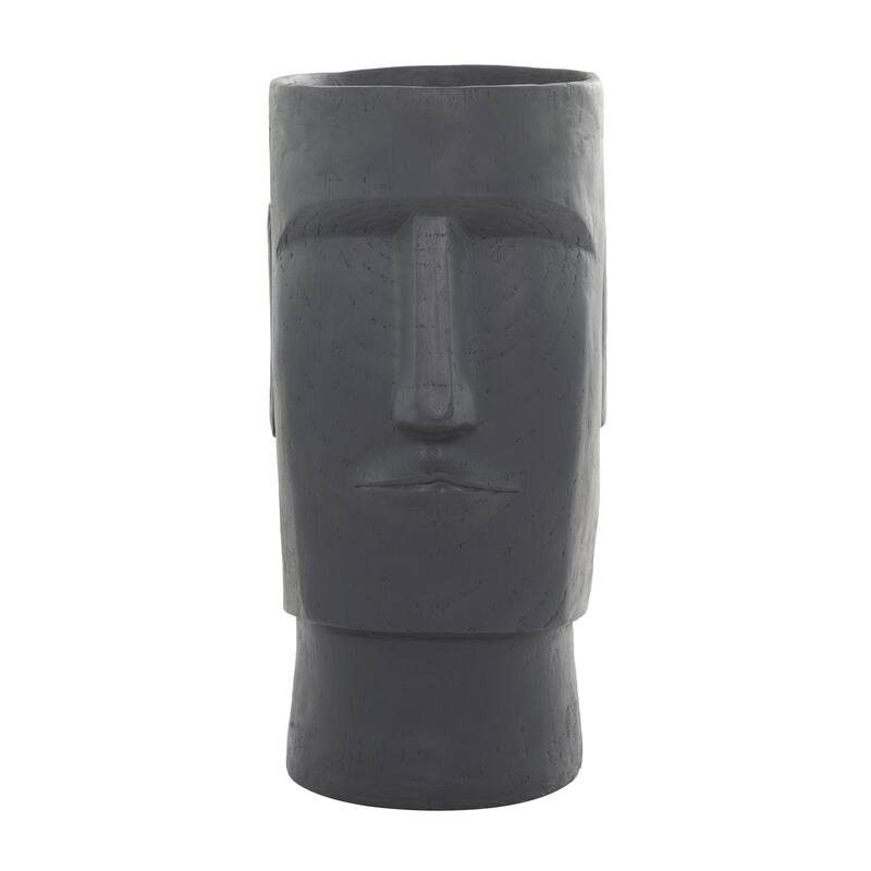Magnesium Oxide Easter Island Head Indoor Outdoor Planter - Brown or Dark Gray - Roche River Decor - Dark Gray - 12"W, 23"H