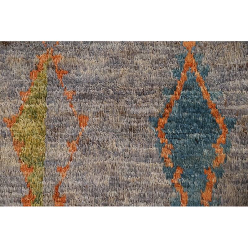 Hand Knotted Oriental 100% Wool Carpet Modern Tribal Greys & Charcoal Moroccan Area Rug - 9' 10'' X 6' 2''