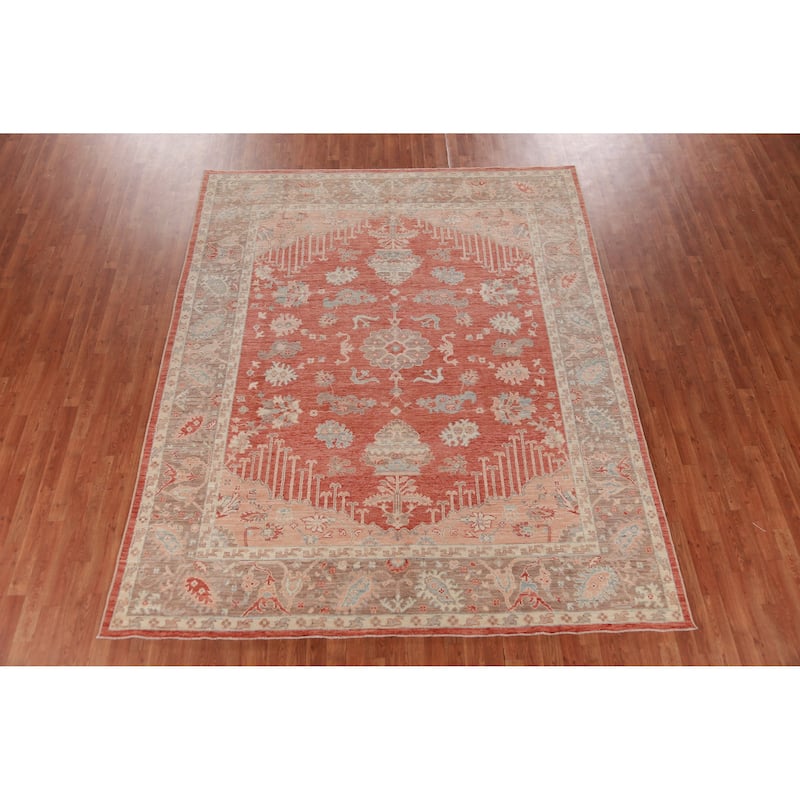 Hand Knotted Oriental 100% Wool Carpet Transitional Geometric Oranges & Rust Oushak Area Rug - 10' 2'' X 8' 4''