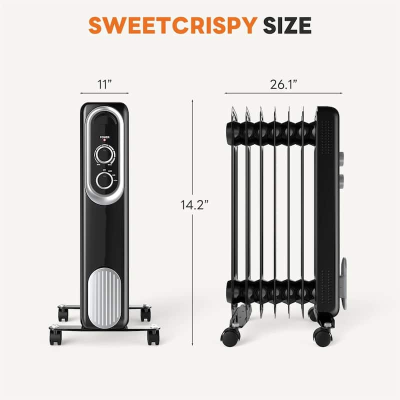Oil Space Heater, Portable Radiator Heater with 3 Heat Settings, 1500W Thermostat, Tip-Over Protection
