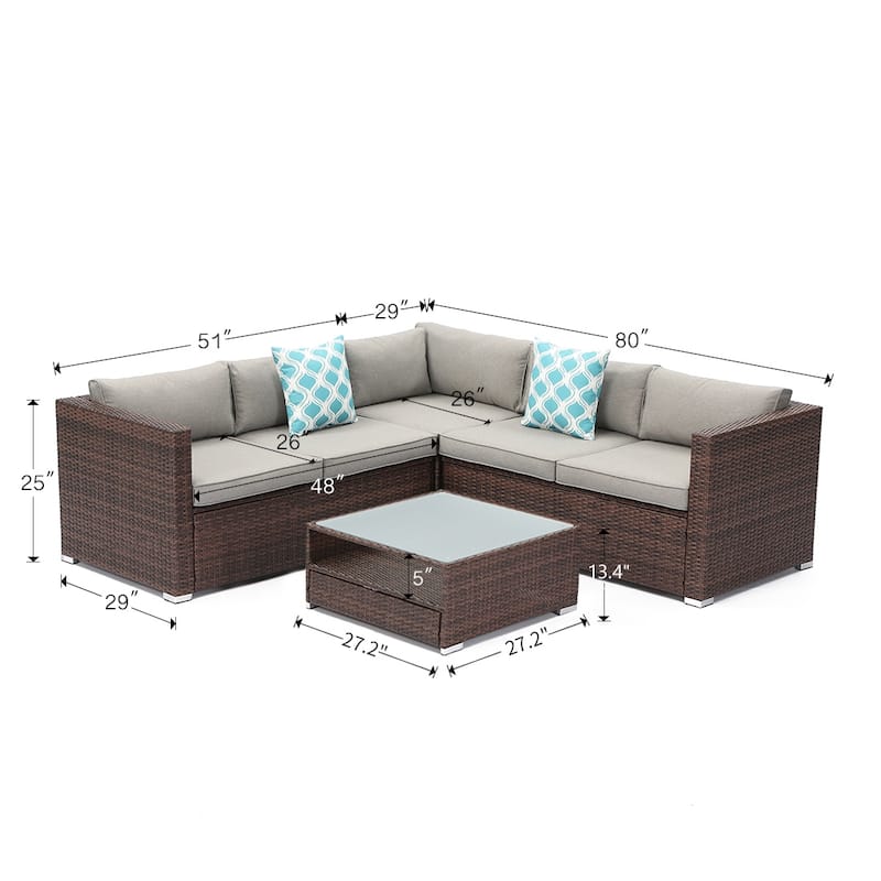 COSIEST 4-Piece Wicker Outdoor Patio Sectional Set with Coffee Table