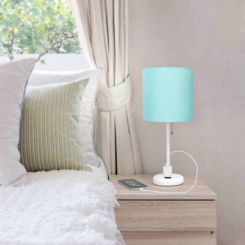 Stick Table Lamps with Drum Shade - 19.5" - White and Aqua Blue