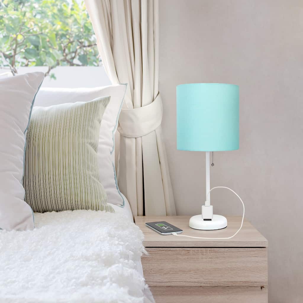 Stick Table Lamps with Drum Shade - 19.5" - White and Aqua Blue