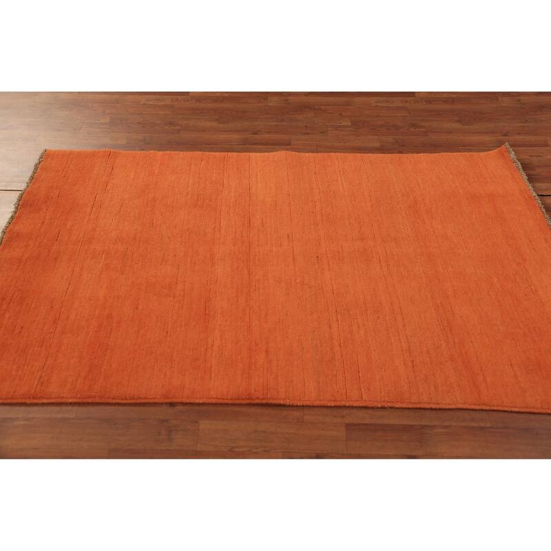 Orange Gabbeh Modern Rug Hand-Knotted Bedroom Wool Carpet - 4'0" x 5'9"