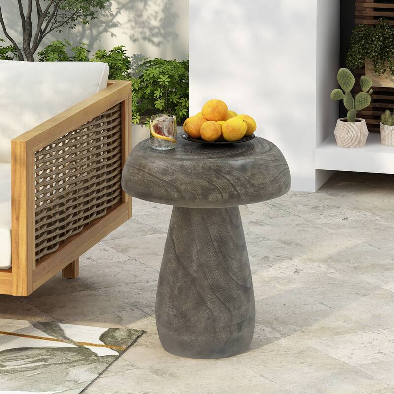 Roomfitters Outdoor MGO Accent End Table, Mushroom-Shaped Patio Table, Weather-Resistant Patio Accent Furniture, Grey - Grey