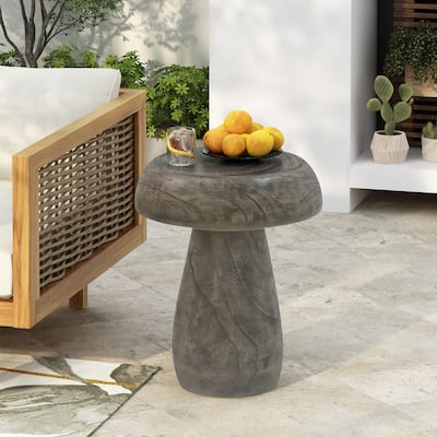 Roomfitters Outdoor MGO Accent End Table, Mushroom-Shaped Patio Table, Weather-Resistant Patio Accent Furniture, Grey
