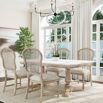 Danielle Rectangular Genuine Marble and Wood Dining Table
