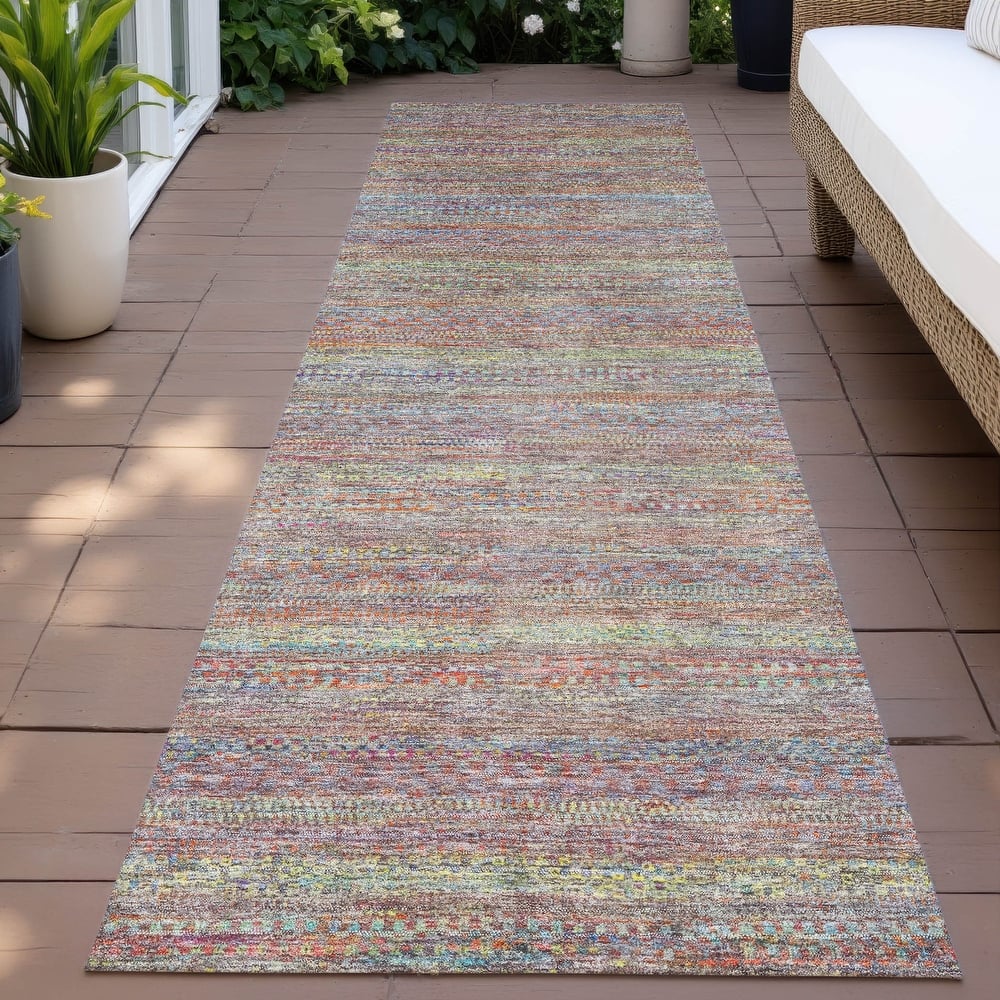 Machine Washable Indoor/Outdoor Modern Stripes Chantille Rug