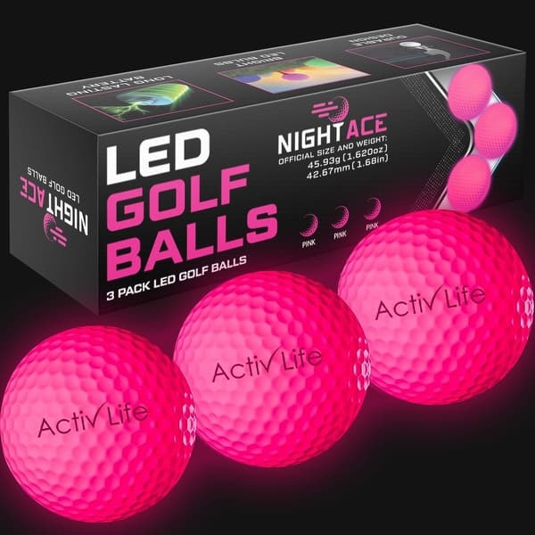 slide 2 of 5, Activ Life LED Golf Balls (3 Pink) Best Glow in the Dark Golfer Gifts for Men and Women Night Golfing Unique Novelty