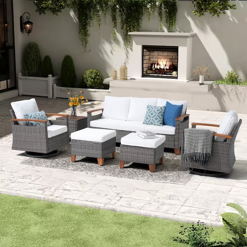 Outdoor 6-piece Sofa Set With Swivel Chair Patio Furniture - White