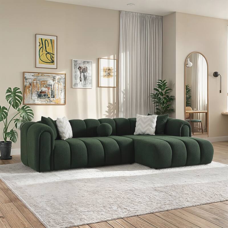 Sacramento Luxurious Modern Tufted Boucle Sectional Sofa with Chaise and Pillows