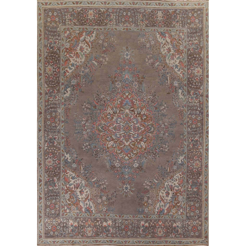 Tabriz Vintage Persian Area Rug Handmade Wool Carpet - 9'9" x 12'9"